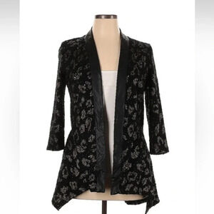 Frank Lyman Black Metallic Leopard Print Open Front Blazer Women’s Size 14